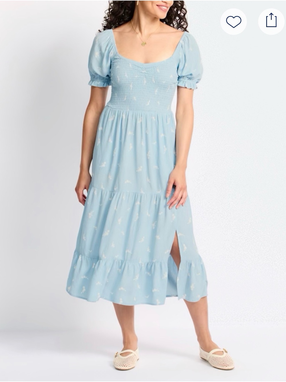 Market & Spruce Pale Blue Floral Smocked Midi Dress